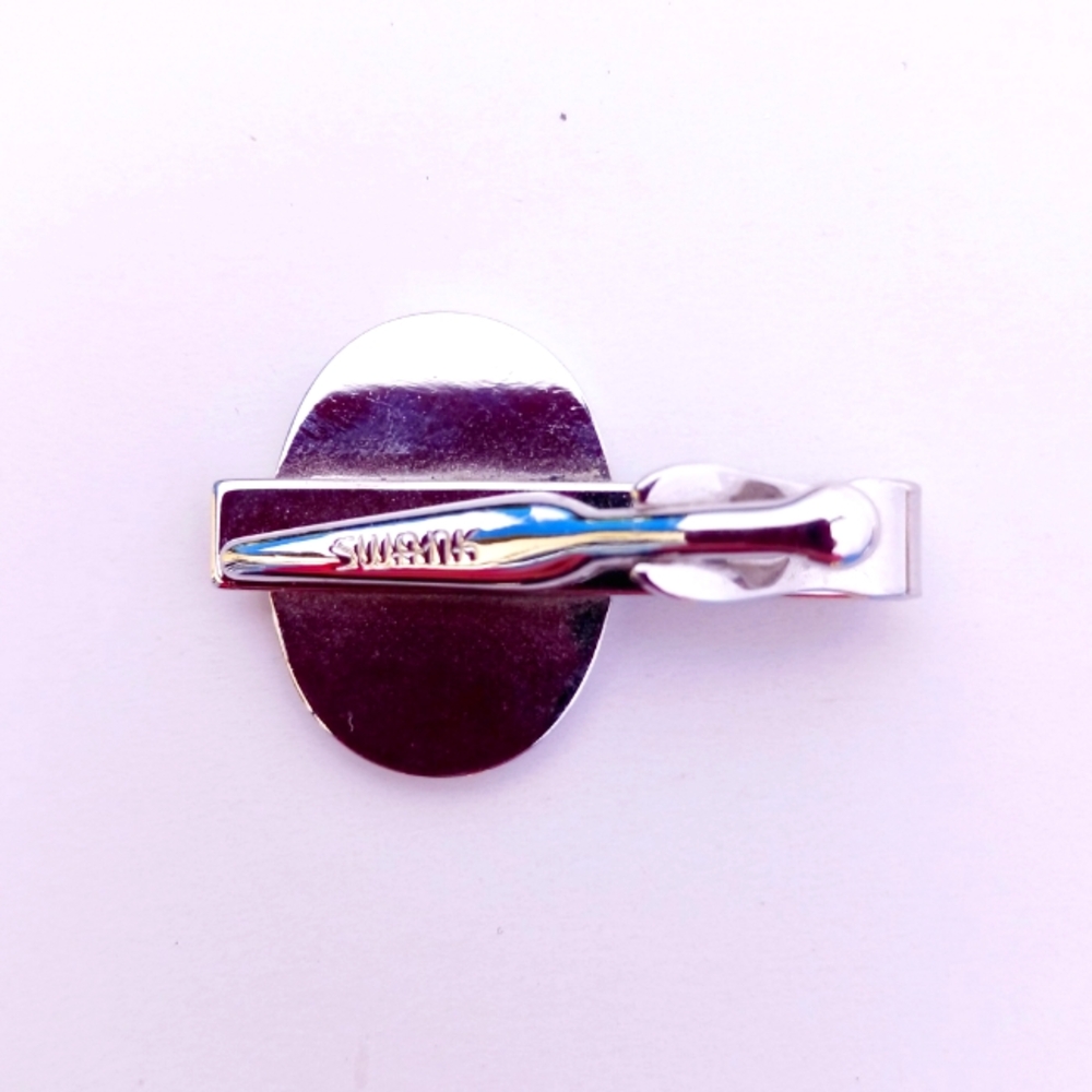 SWANK R TIE CLIP VINTAGE monogram "R" round silvertone 50s 60s silvertone black - Picture 4 of 7